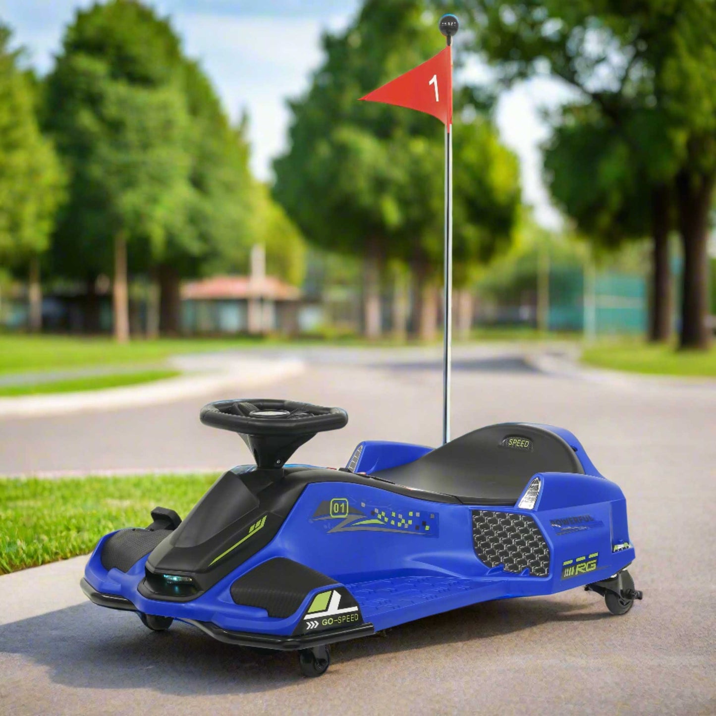360° Drift Glider 24V Kids Ride-On Go-Kart | Blue