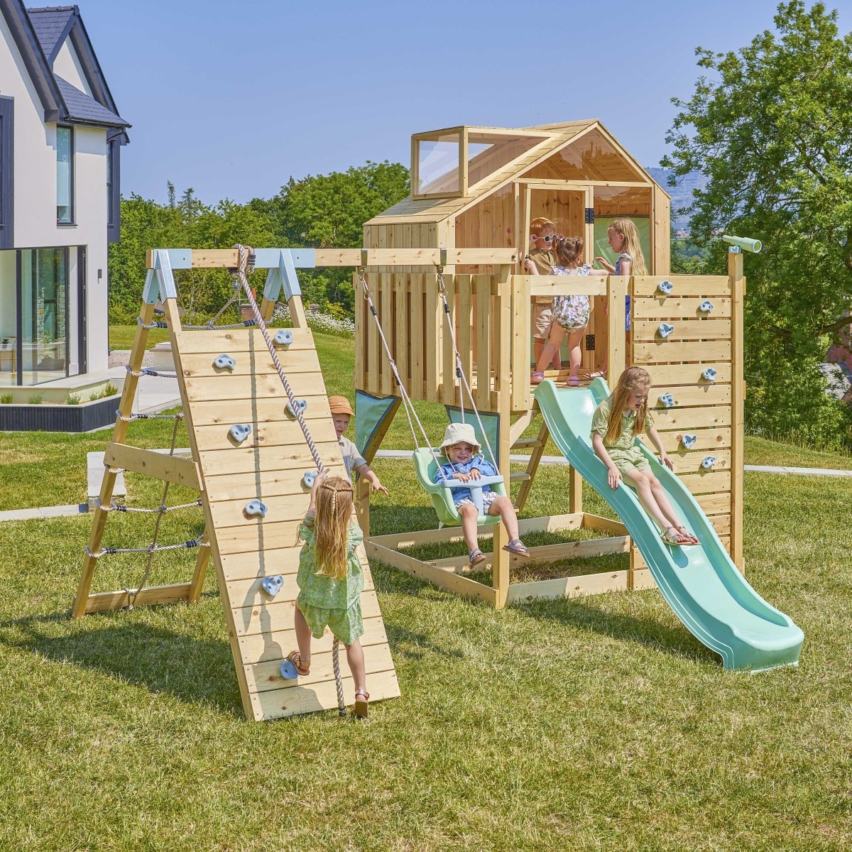 PolarPlay Kids Climbing Tower & Playhouse - Climb & Swing Ragna Sage