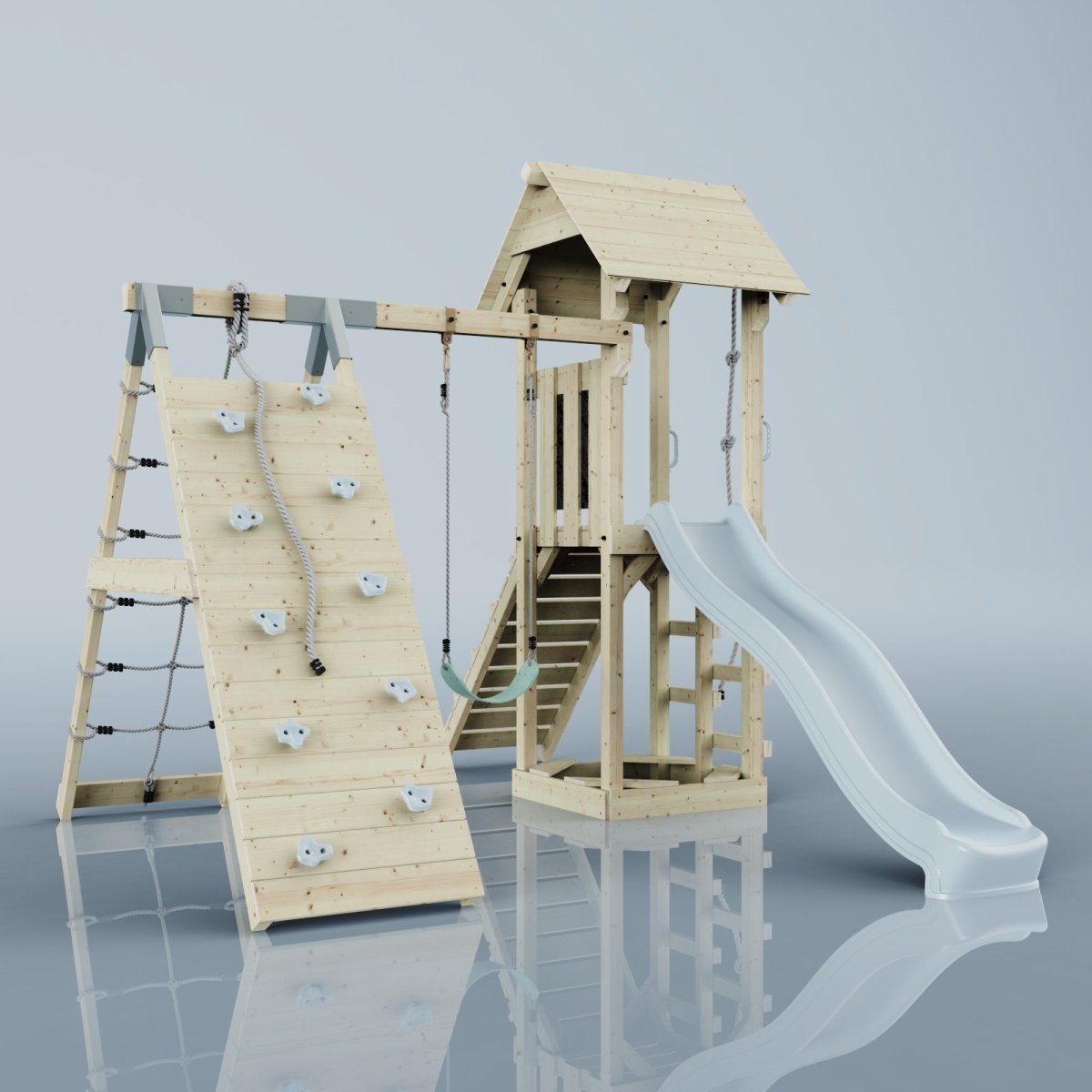 PolarPlay Tower Kids Wooden Climbing Frame - Climb & Swing Tyra Mist