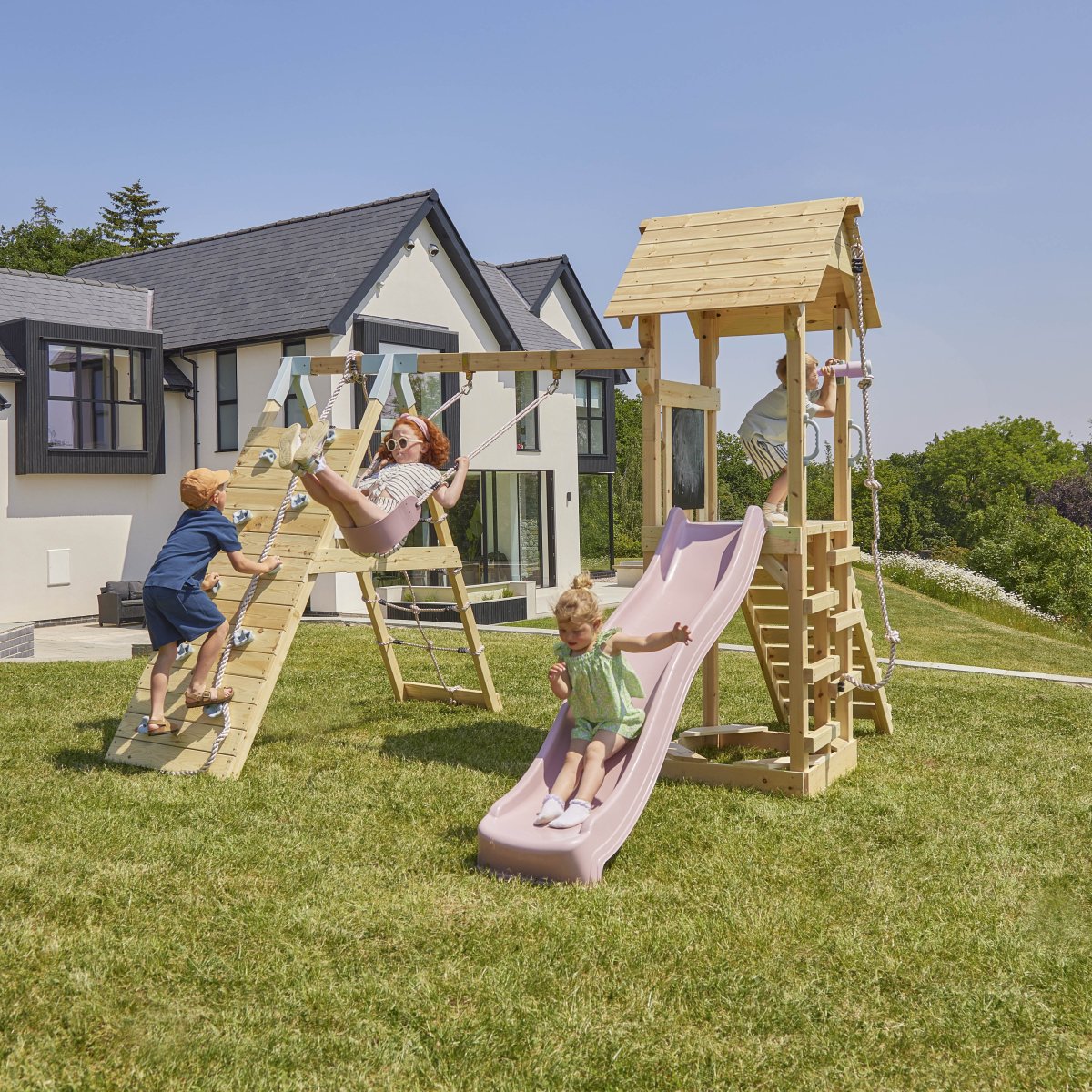 PolarPlay Tower Kids Wooden Climbing Frame - Climb & Swing Tyra Rose