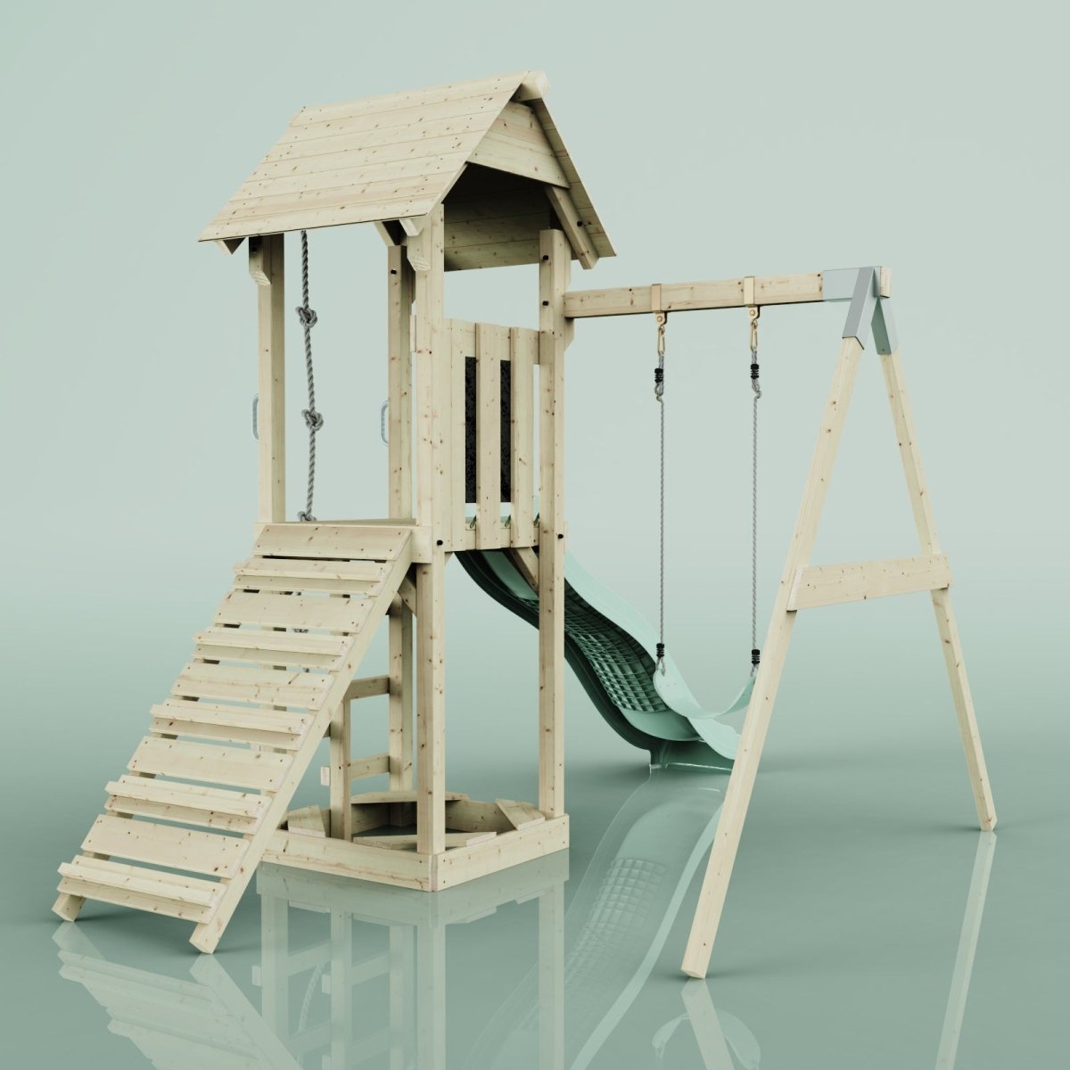 PolarPlay Tower Kids Wooden Climbing Frame - Swing Destin Sage