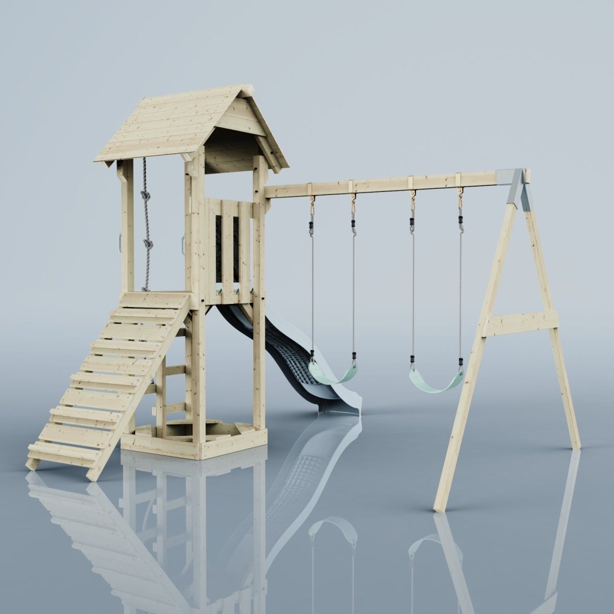 PolarPlay Tower Kids Wooden Climbing Frame - Swing Kari Mist