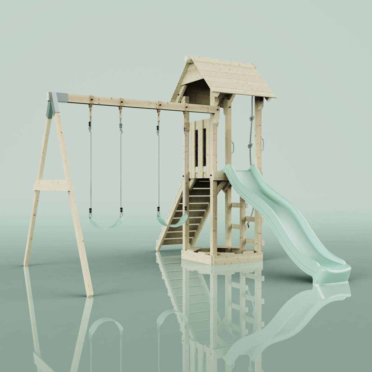 PolarPlay Tower Kids Wooden Climbing Frame - Swing Kari Sage