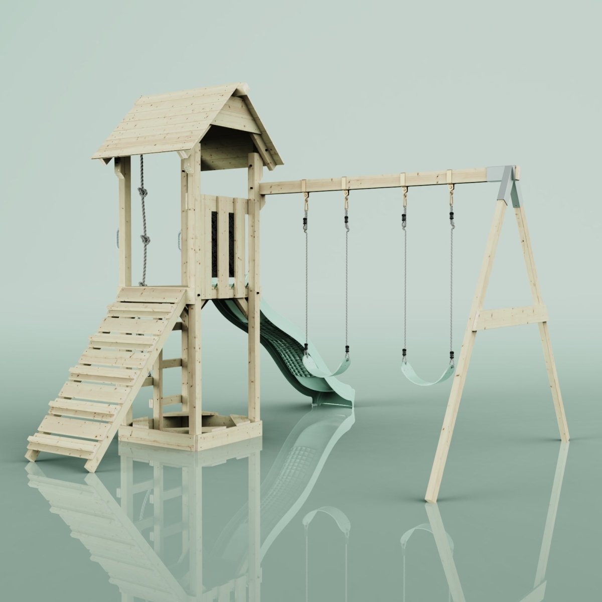 PolarPlay Tower Kids Wooden Climbing Frame - Swing Kari Sage
