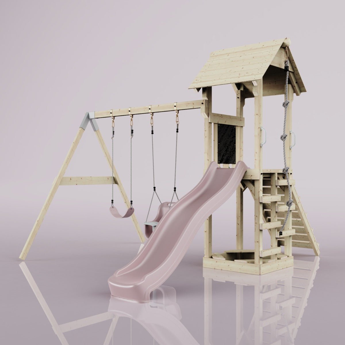 PolarPlay Tower Kids Wooden Climbing Frame - Swing Olavo Rose