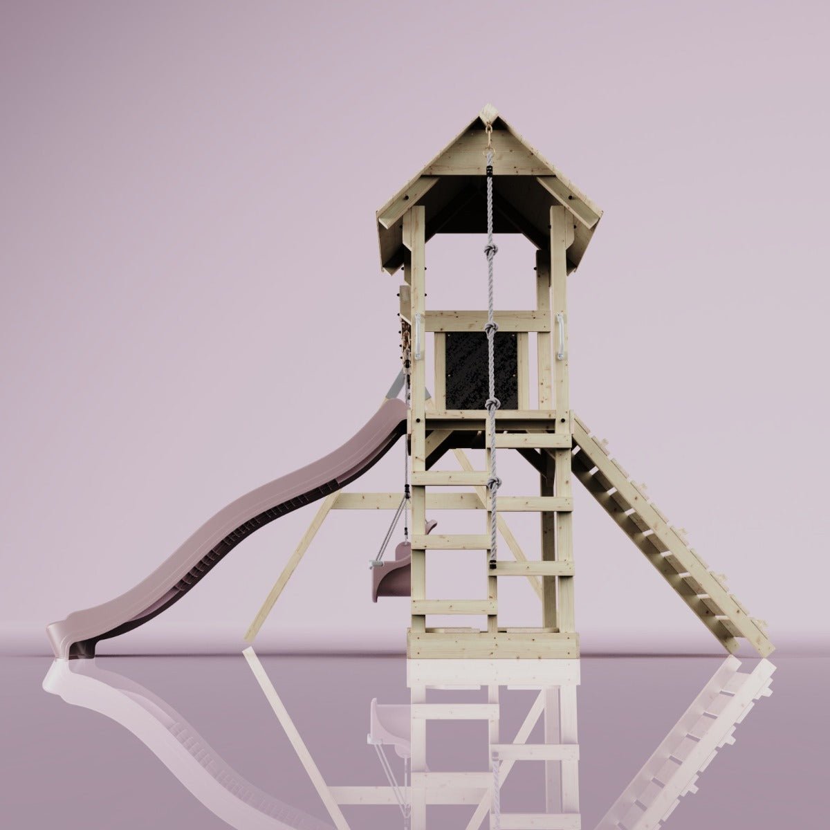 PolarPlay Tower Kids Wooden Climbing Frame - Swing Olavo Rose