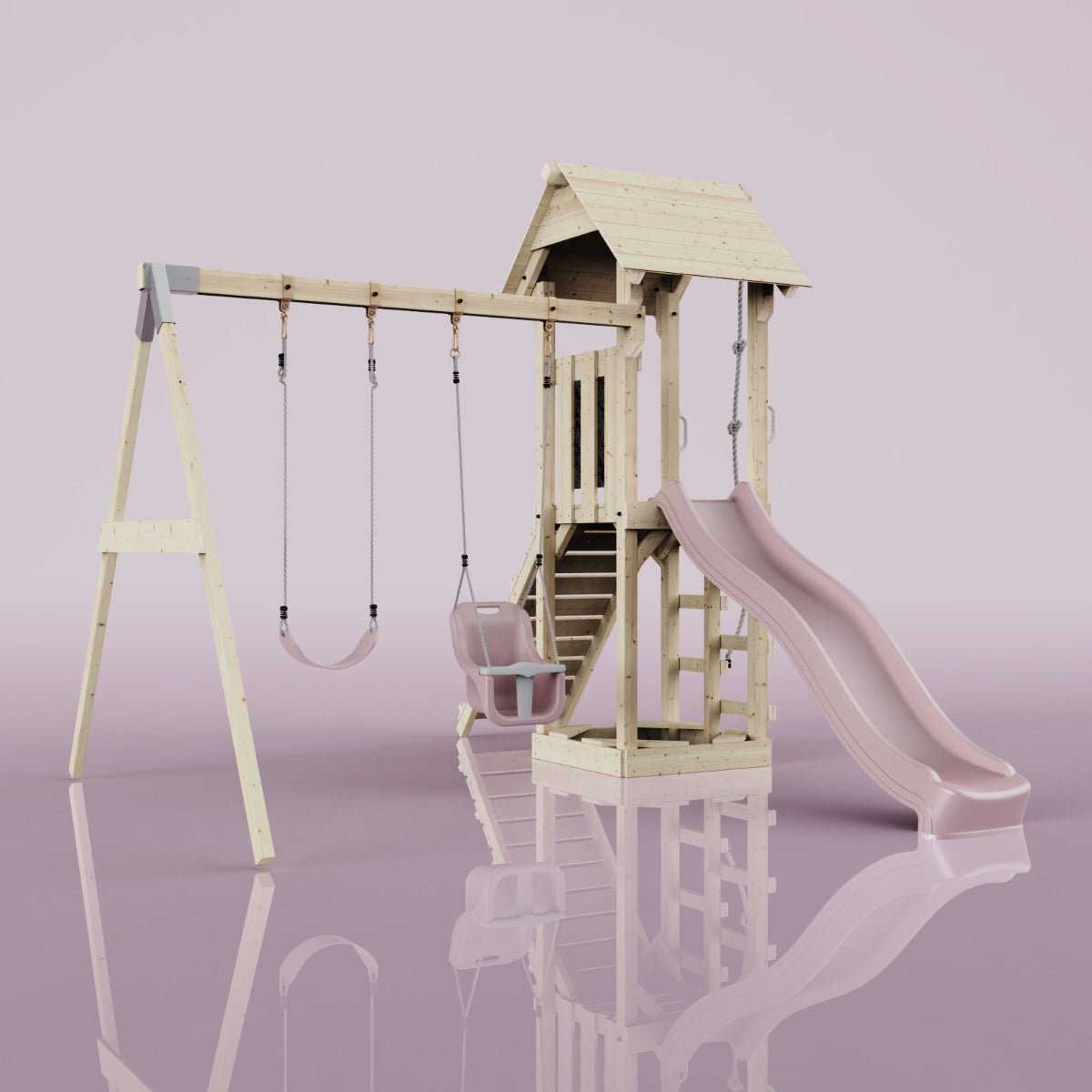 PolarPlay Tower Kids Wooden Climbing Frame - Swing Olavo Rose