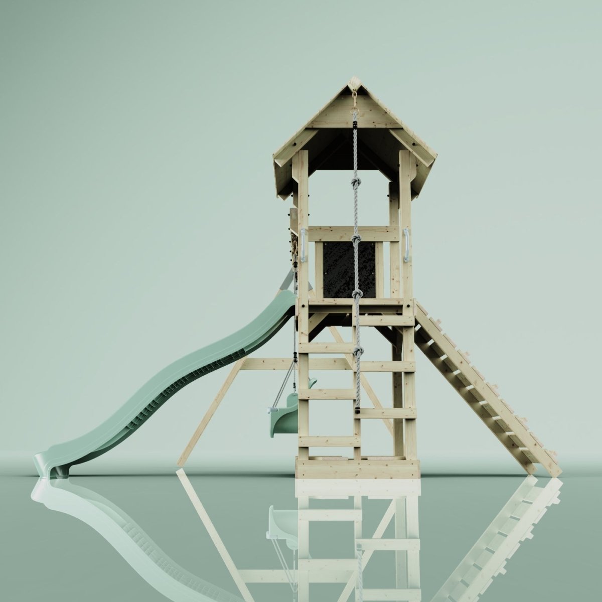 PolarPlay Tower Kids Wooden Climbing Frame - Swing Olavo Sage