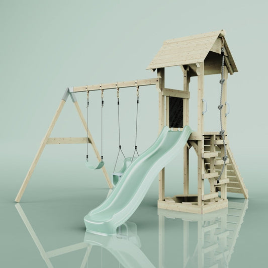 PolarPlay Tower Kids Wooden Climbing Frame - Swing Olavo Sage