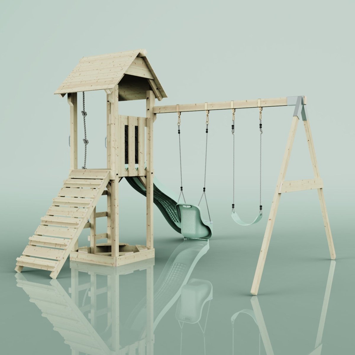 PolarPlay Tower Kids Wooden Climbing Frame - Swing Olavo Sage