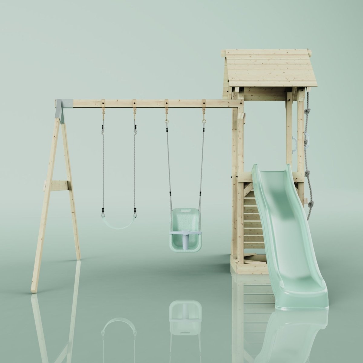 PolarPlay Tower Kids Wooden Climbing Frame - Swing Olavo Sage