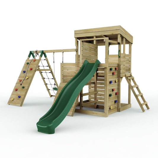 ClassicPlay Sentinel XL Lookout Tower with 3 Decks, Single Swing, Climbing Wall and Slide