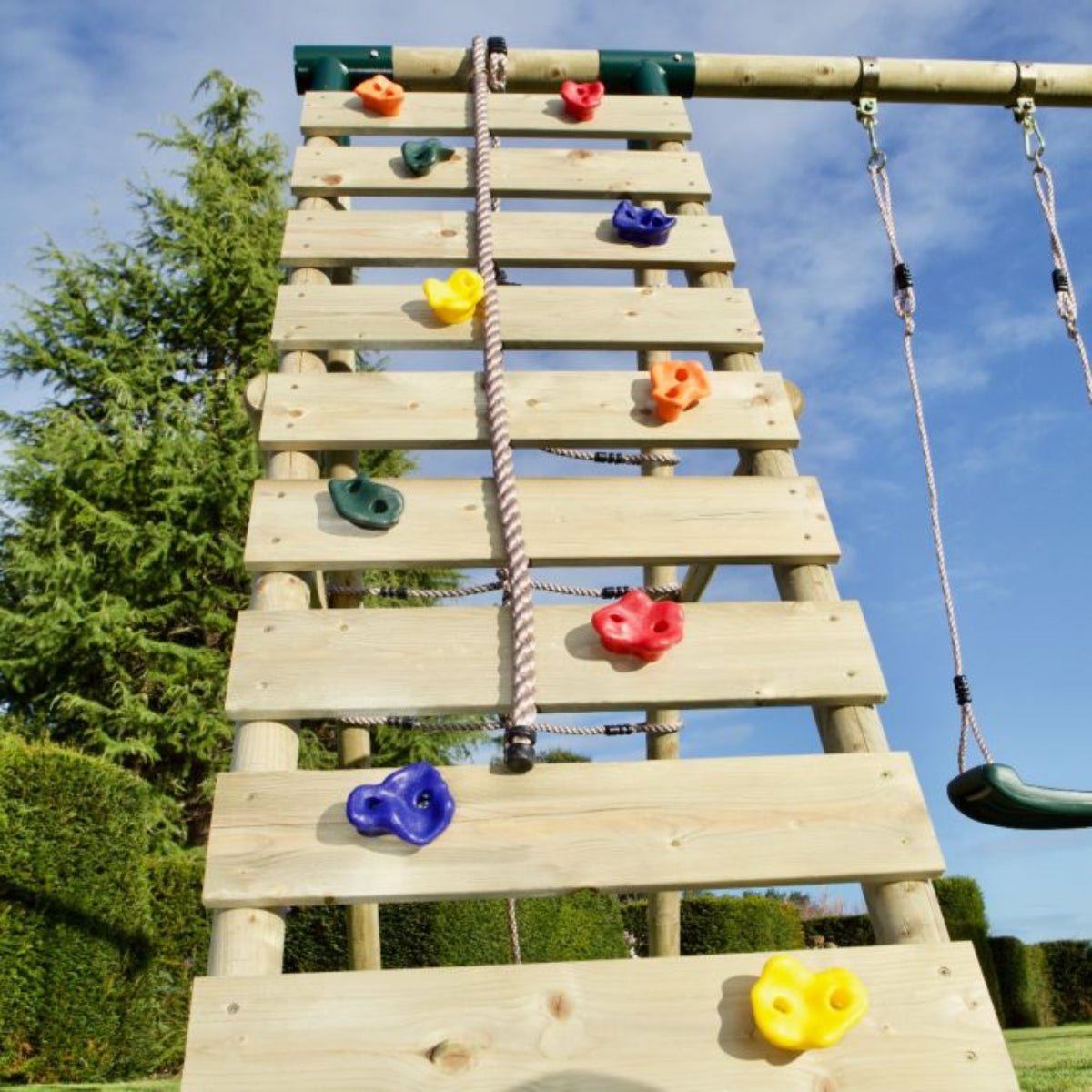 Rebo Double Swing Set with Climbing Wall and Slide - Moonstone Purple
