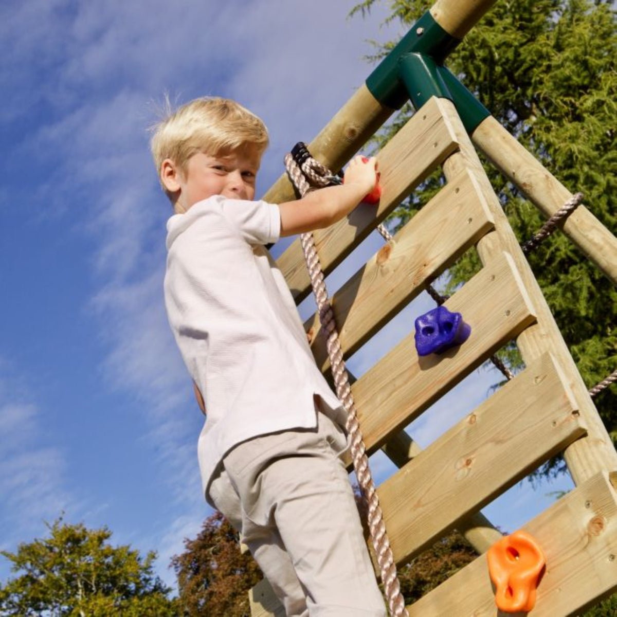 Rebo Triple Swing Set with Climbing Wall - Skye Purple