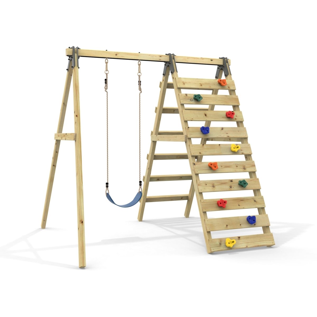 Rebo Glide Wooden Single Swing Sets with Climbing Wall and Swing Seat – Lavender