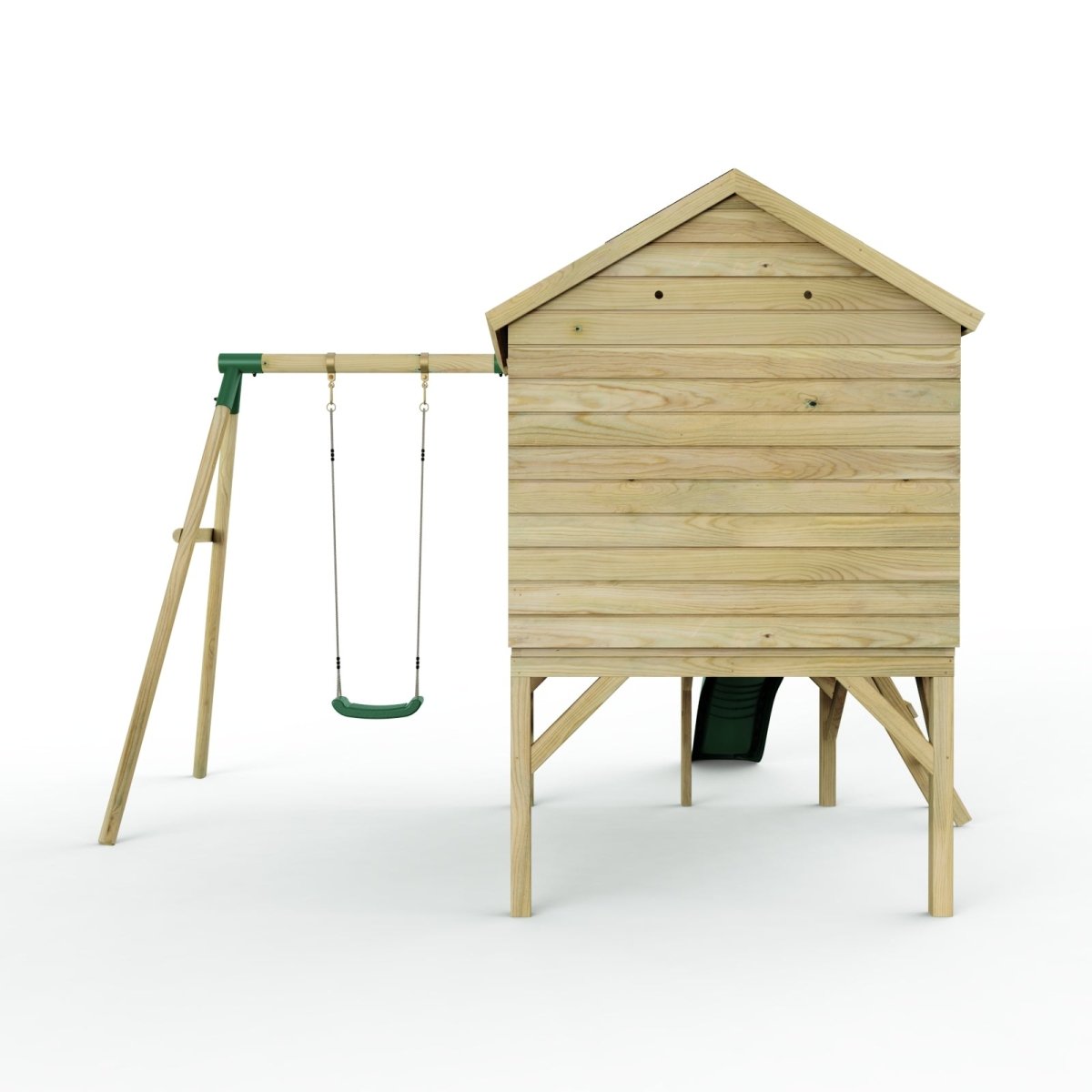 Rebo Playhouse and Single Swing Set with Slide - Solar Green