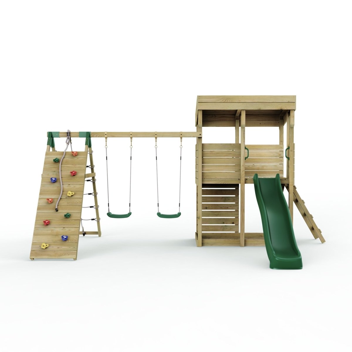 ClassicPlay Outpost XL Lookout Tower with 1.2m Deck, Double Swing, Climbing Wall and Slide