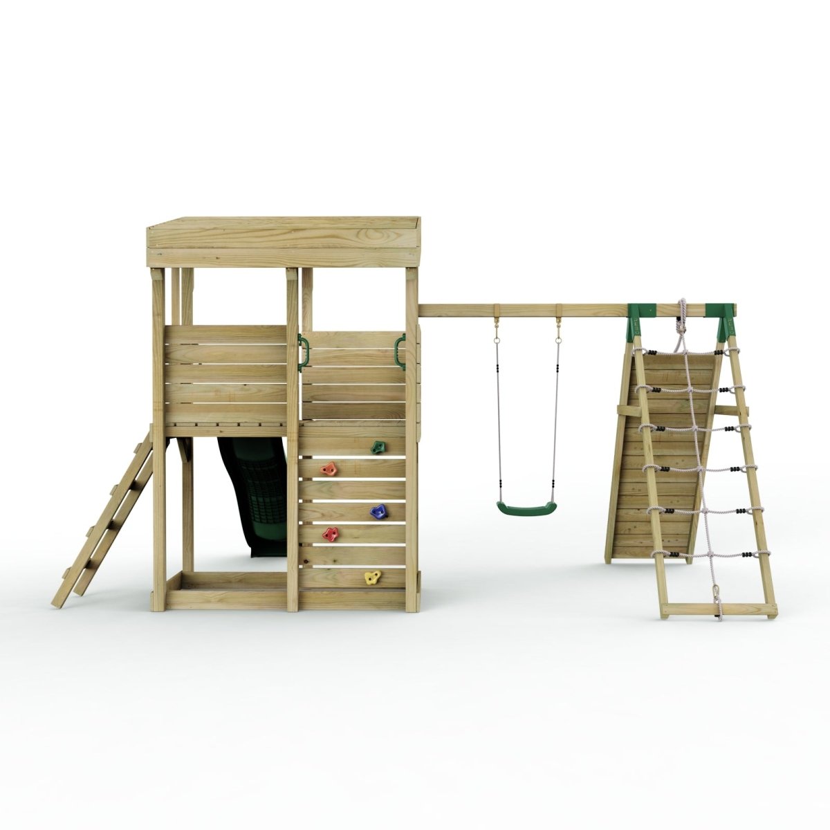 ClassicPlay Outpost XL Lookout Tower with 1.2m Deck, Single Swing, Climbing Wall and Slide