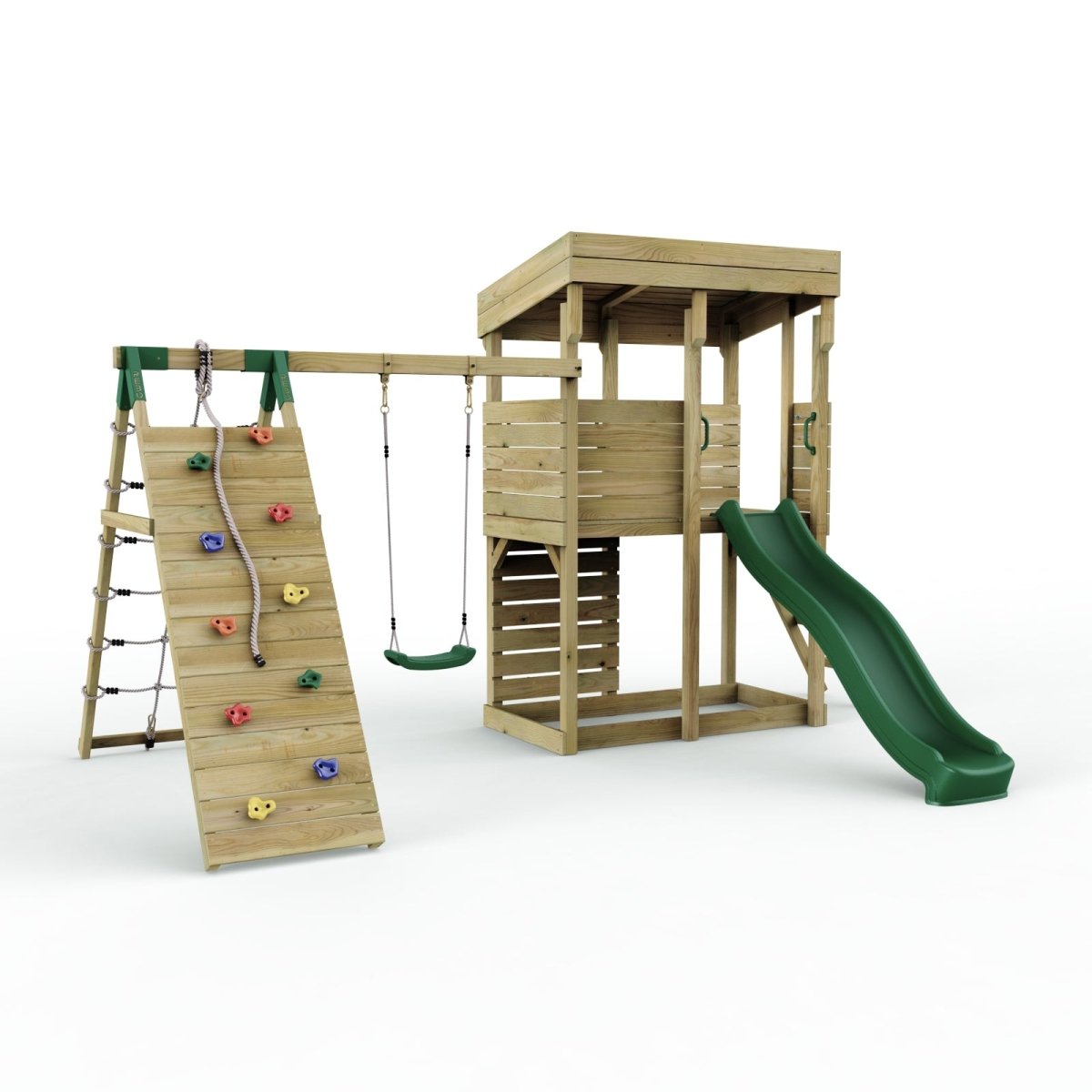 ClassicPlay Outpost XL Lookout Tower with 1.2m Deck, Single Swing, Climbing Wall and Slide