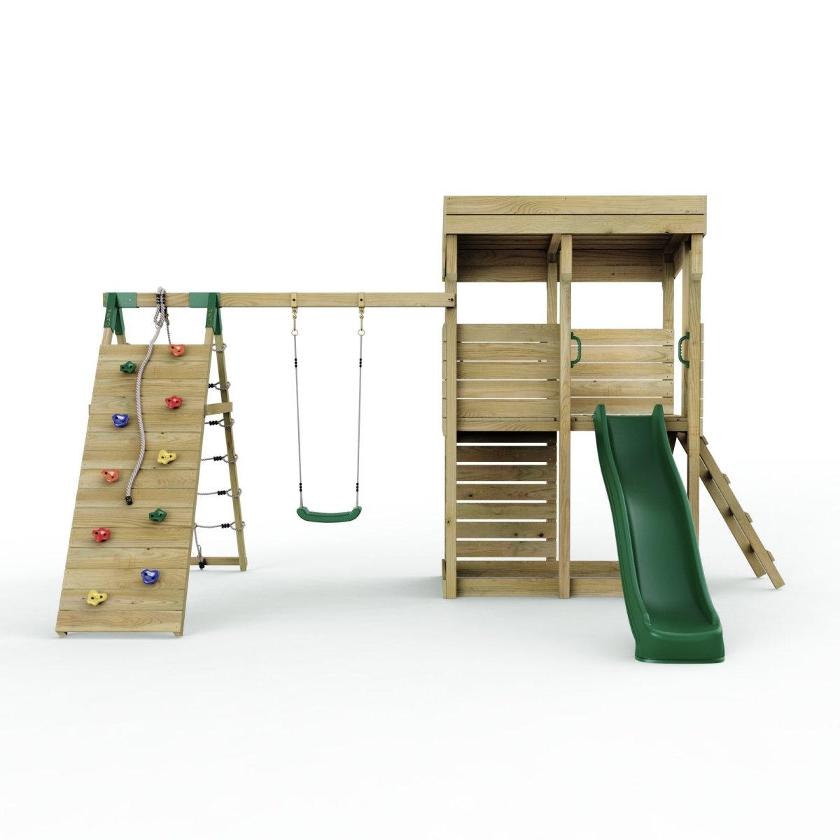ClassicPlay Outpost XL Lookout Tower with 1.2m Deck, Single Swing, Climbing Wall and Slide