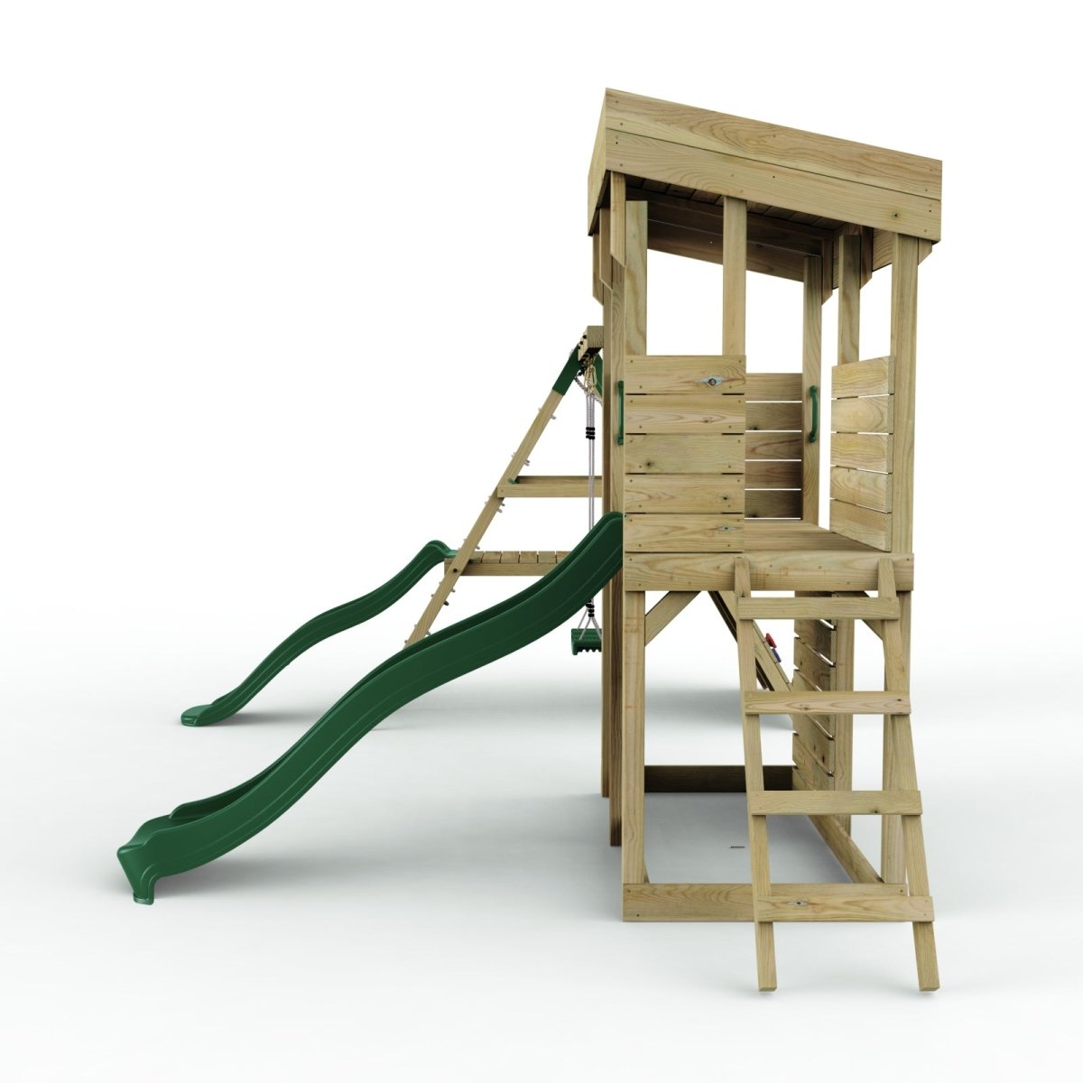 ClassicPlay Outpost XL Lookout Tower with 1.2m Deck, Single Swing, Climbing Wall and Slides