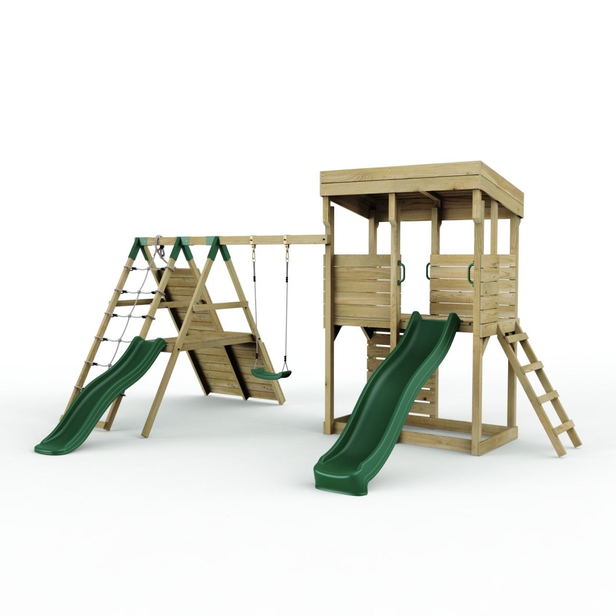ClassicPlay Outpost XL Lookout Tower with 1.2m Deck, Single Swing, Climbing Wall and Slides