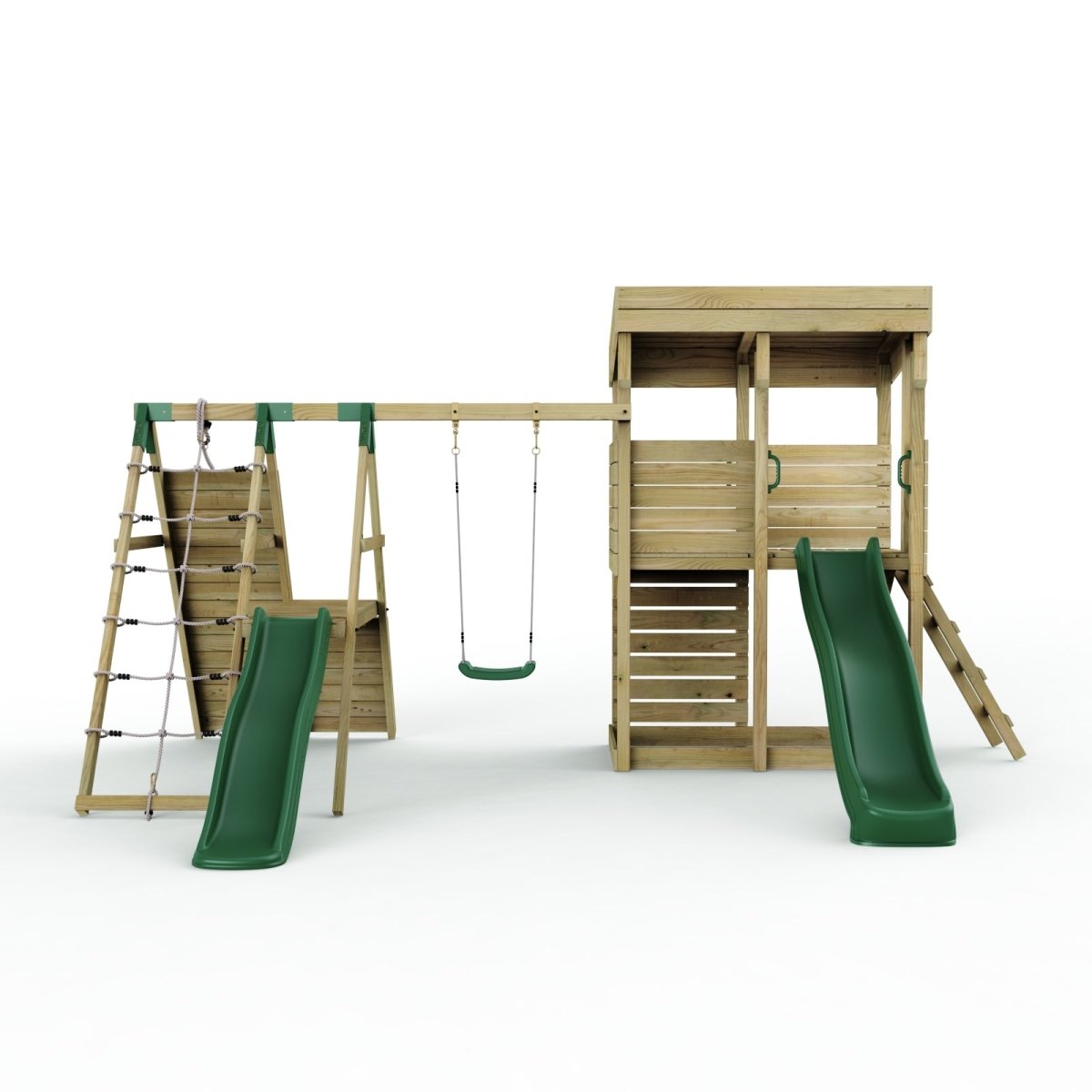 ClassicPlay Outpost XL Lookout Tower with 1.2m Deck, Single Swing, Climbing Wall and Slides