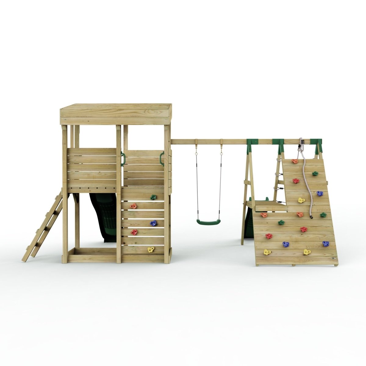 ClassicPlay Outpost XL Lookout Tower with 1.2m Deck, Single Swing, Climbing Wall and Slides