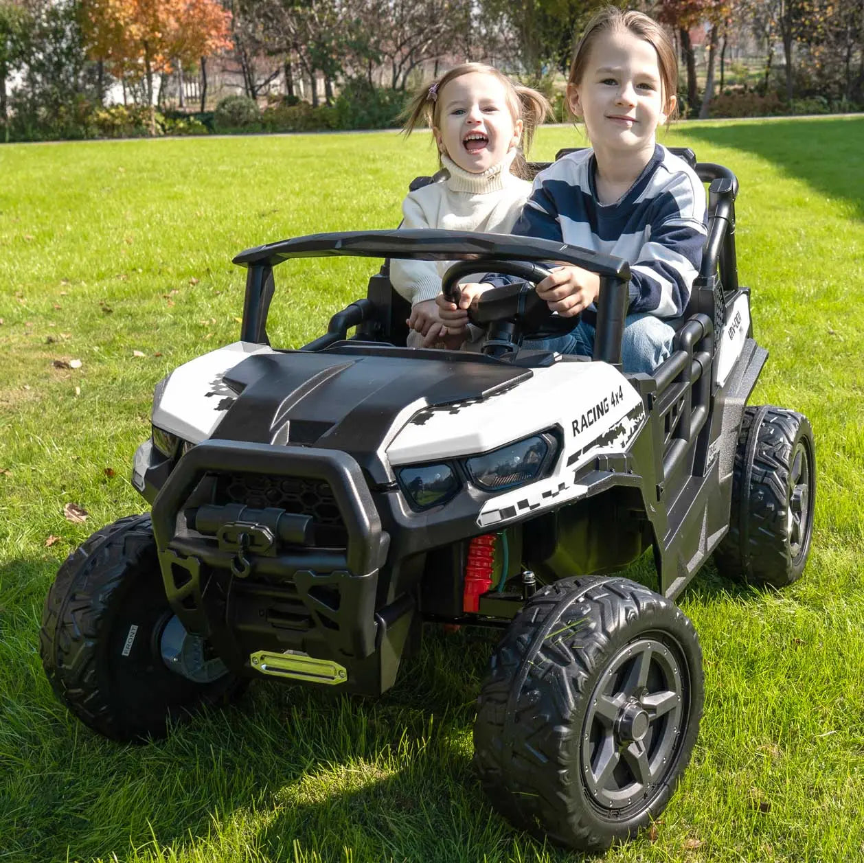 Trail Rider 24V 4WD Kids Ride-On UTV with R/C Parental Remote | White